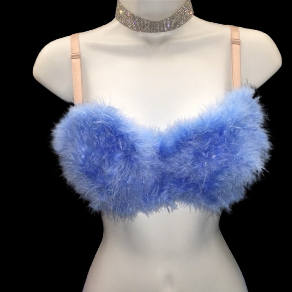 Light Blue Feather Fluffy Bra Rave EDC Costume New All Sizes